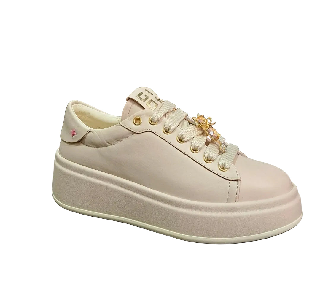 SNEAKERS PELLE GIO+ GATTO STRASS BEIGE