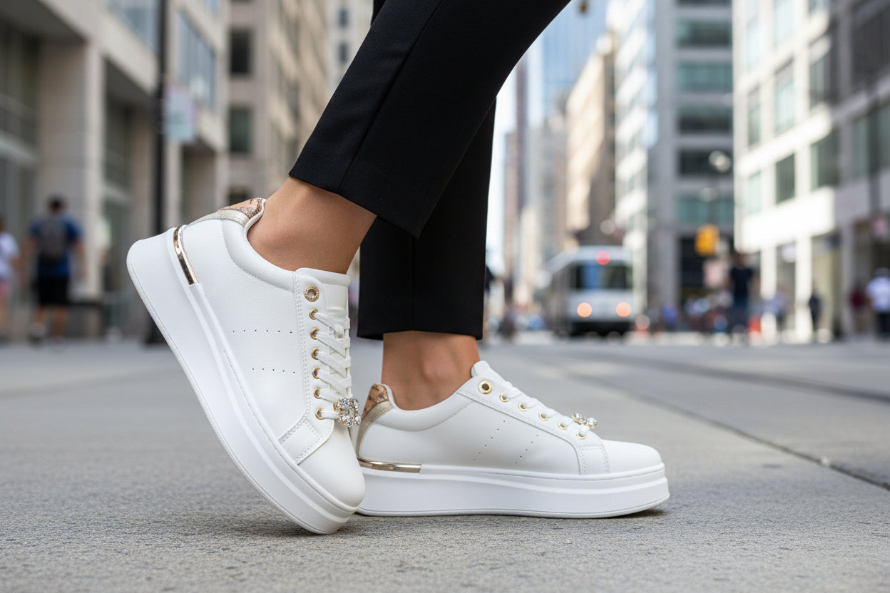 SNEAKERS STRASS GRAPPOLO DECORATIVI ALVIERO MARTINI WHITE
