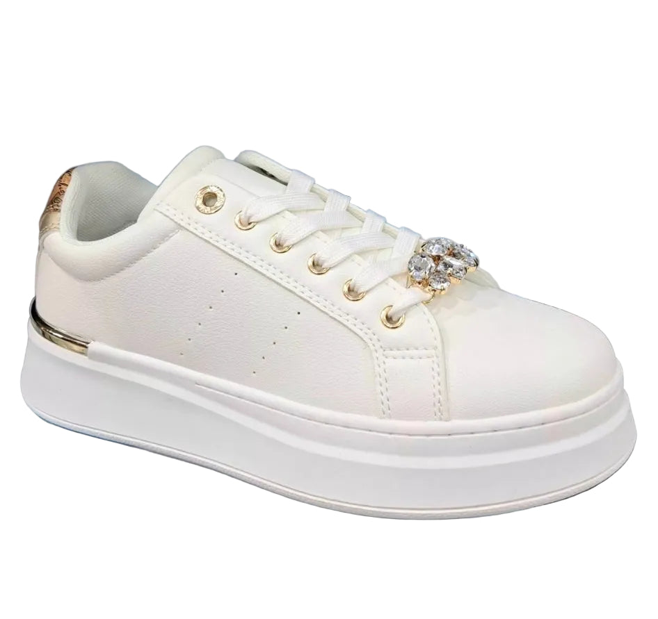 SNEAKERS STRASS GRAPPOLO DECORATIVI ALVIERO MARTINI WHITE