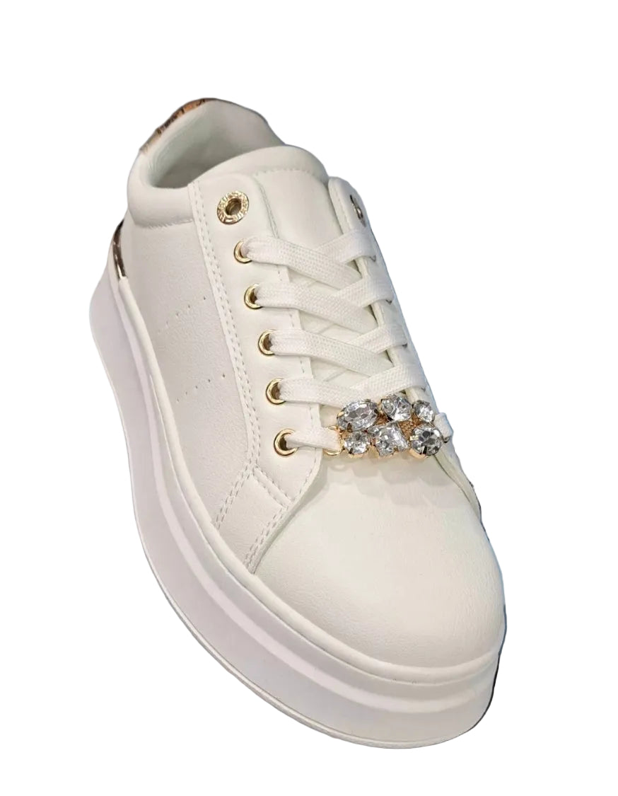 SNEAKERS STRASS GRAPPOLO DECORATIVI ALVIERO MARTINI WHITE