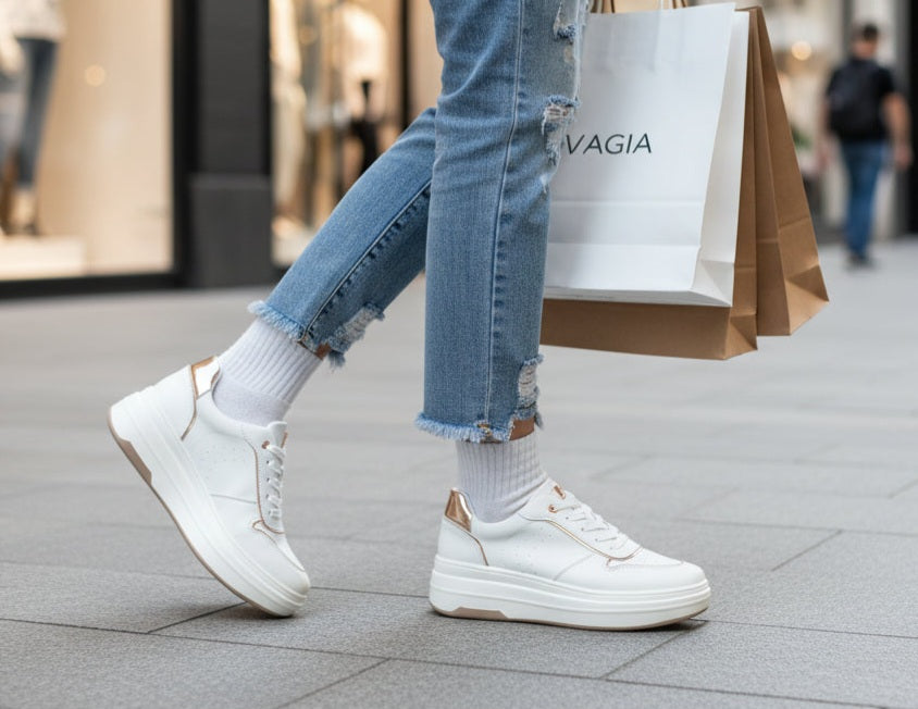 SNEAKERS DETTAGLI ORO INBLU BIANCA