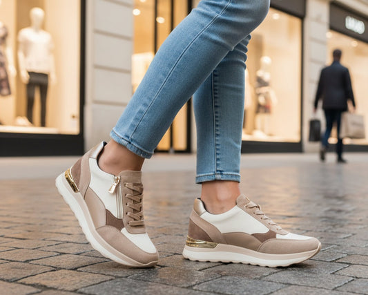 SNEAKERS INBLU ZIP BEIGE E PANNA