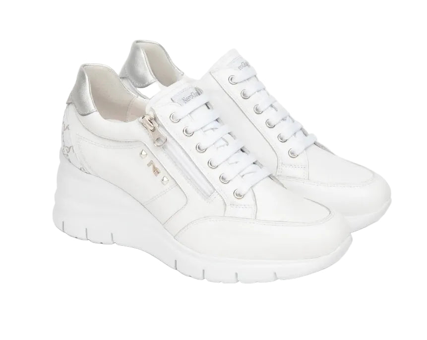 SNEAKERS NEROGIARDINI PELLE TACCO BIANCO