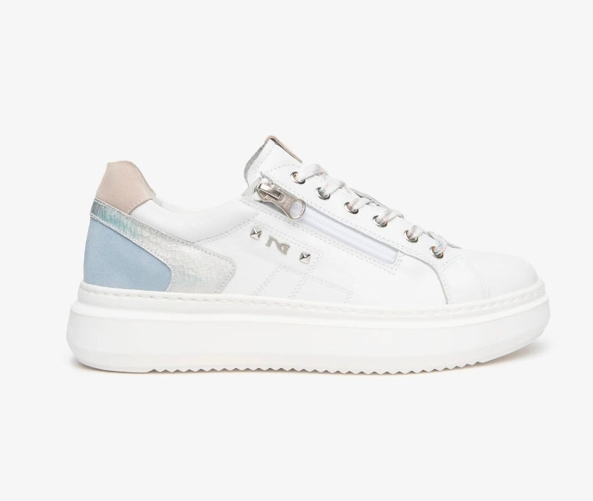 SNEAKERS DETTAGLI CELESTI NEROGIARDINI PELLE BIANCO