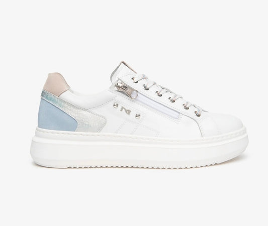 SNEAKERS DETTAGLI CELESTI NEROGIARDINI PELLE BIANCO