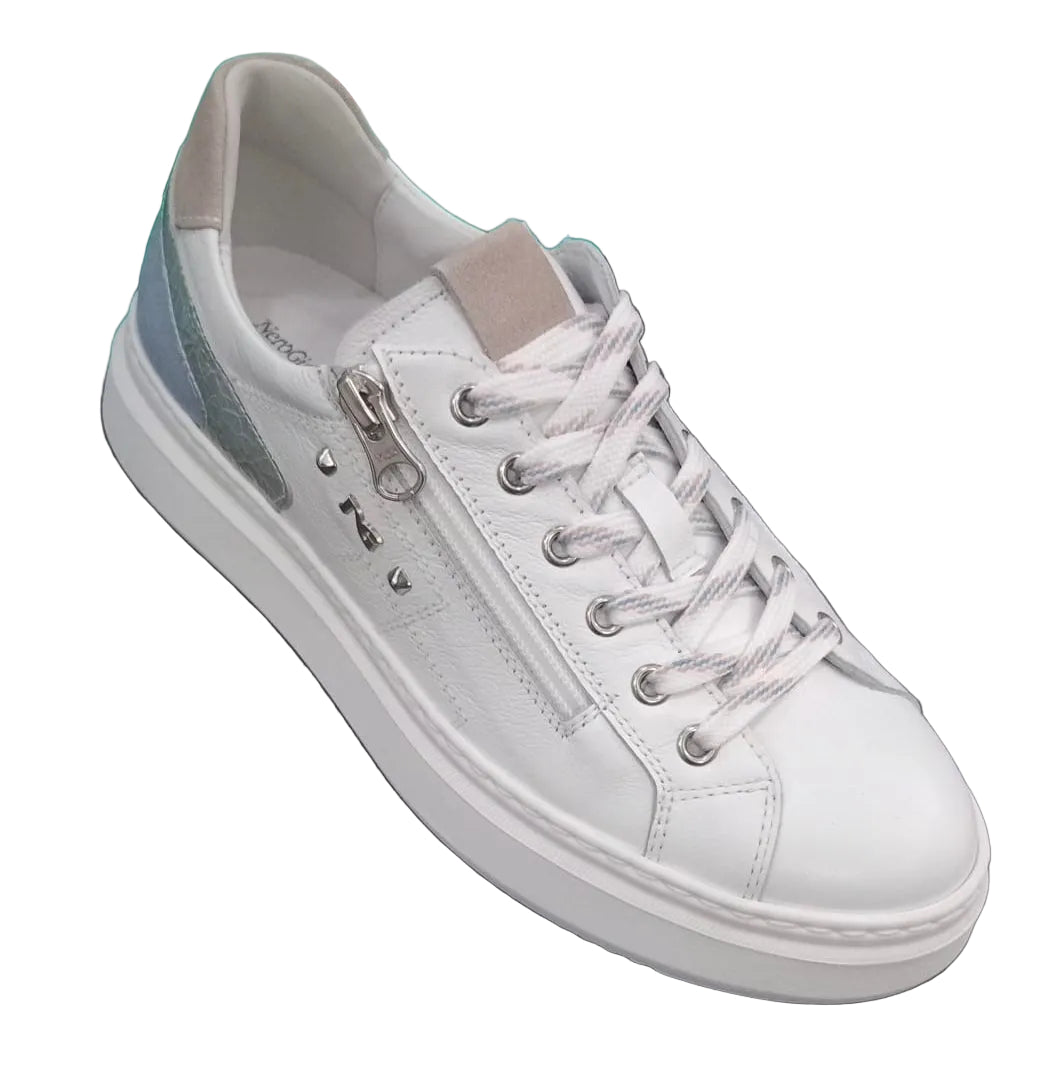 SNEAKERS DETTAGLI CELESTI NEROGIARDINI PELLE BIANCO