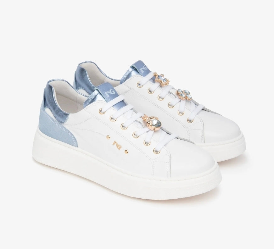 SNEAKERS DETTAGLI CELESTE NEROGIARDINI PELLE CHARMS