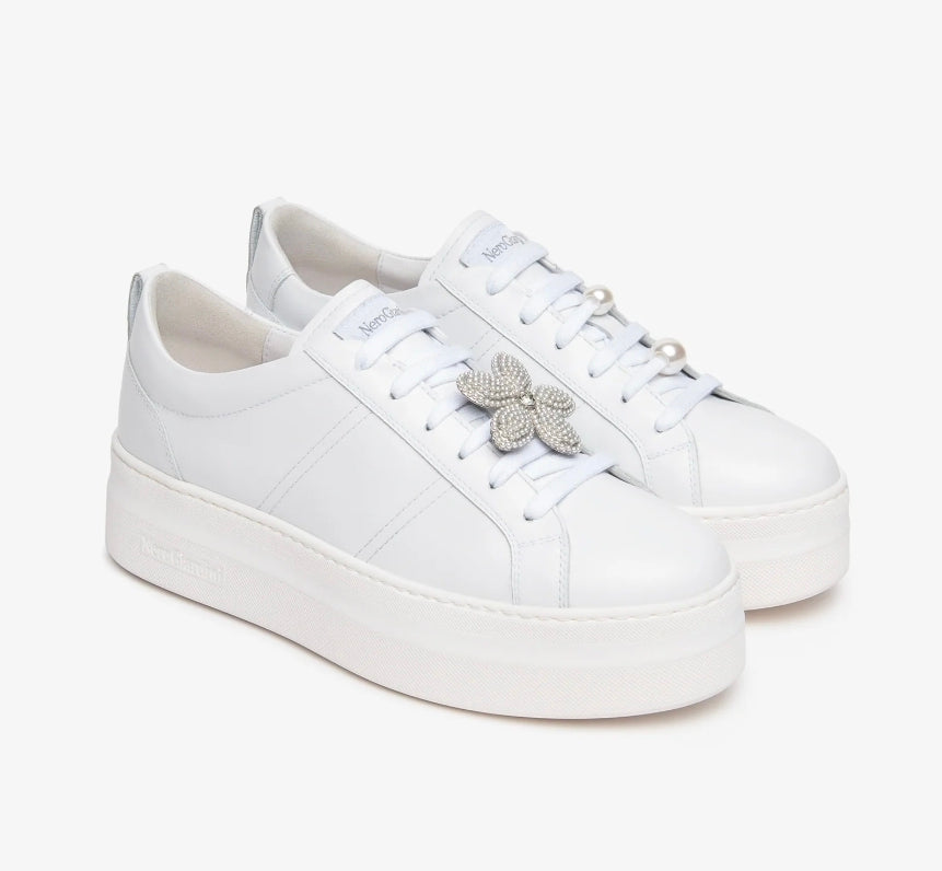 SNEAKERS PELLE NEROGIARDINI CHARMS FIORE PERLINE BIANCO