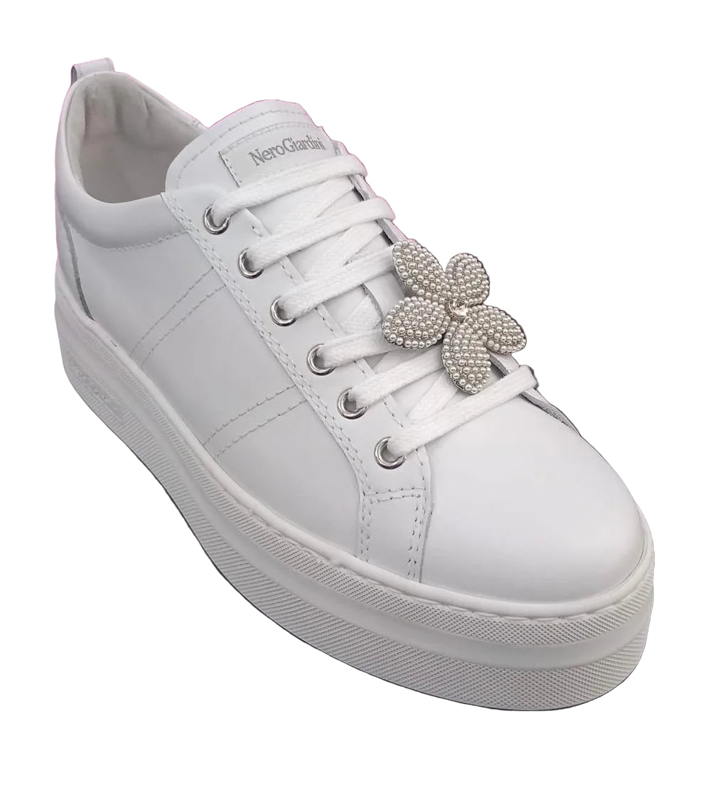 SNEAKERS PELLE NEROGIARDINI CHARMS FIORE PERLINE BIANCO