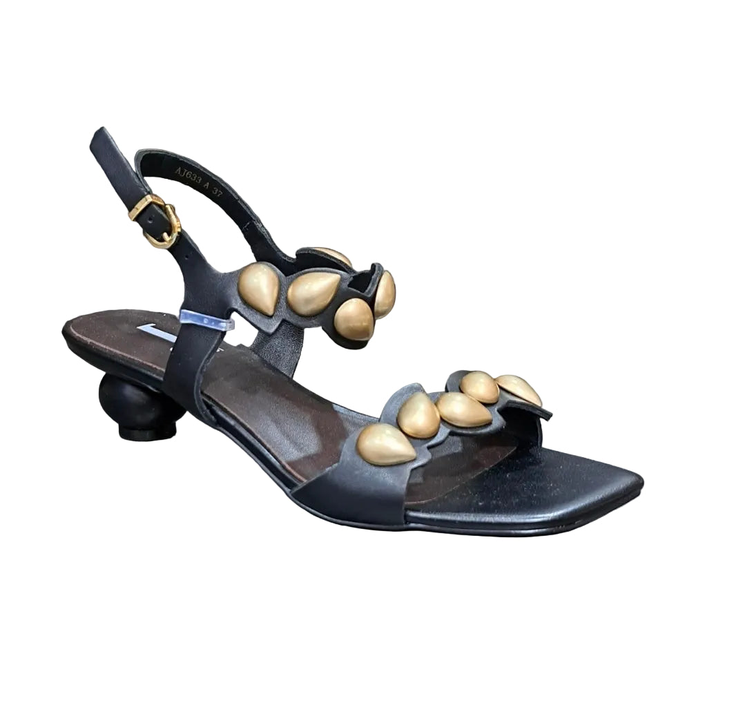 SANDALI GOCCE GOLD JEANNOT PELLE NERA