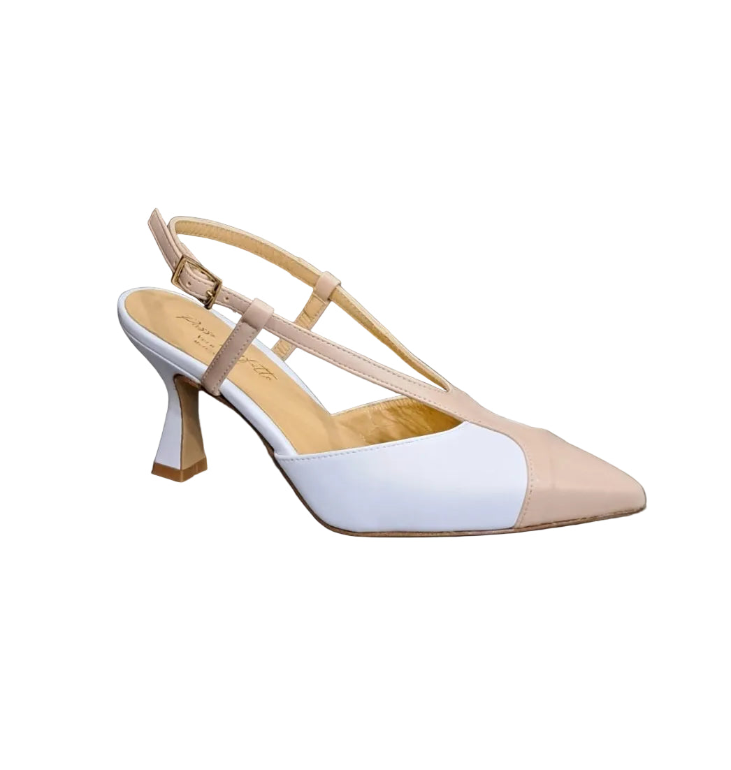 DECOLLETE' SLINGBACK BICOLOR NUDE BIANCO