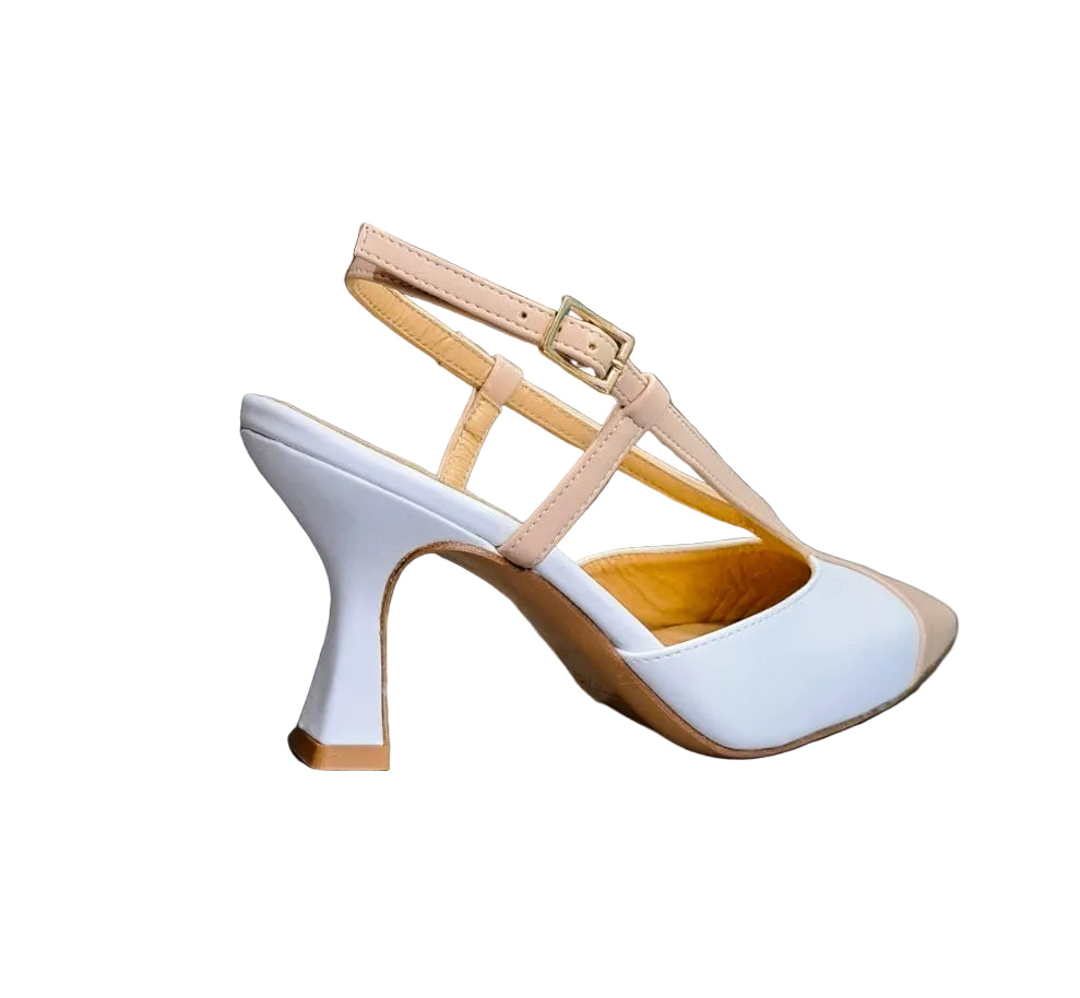 DECOLLETE' SLINGBACK BICOLOR NUDE BIANCO