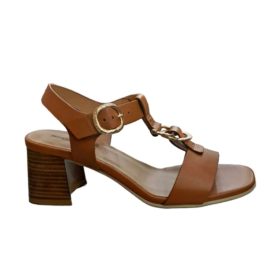 SANDALI PELLE NEROGIARDINI CERCHIO METALLICO COGNAC