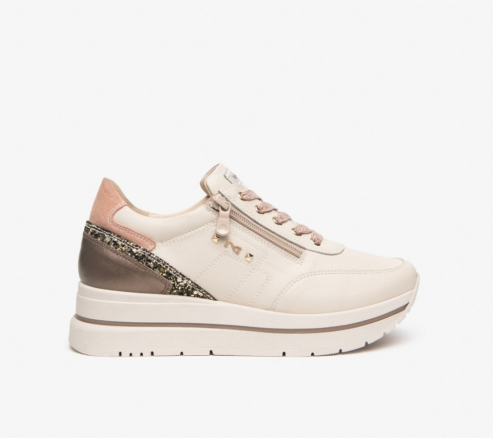SNEAKERS IN PELLE NEROGIARDINI DETTAGLI GLITTER MILK SABBIA
