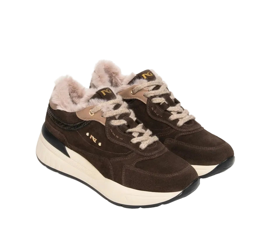 SNEAKERS PELLE SCAMOSCIATA NEROGIARDINI MARRONE