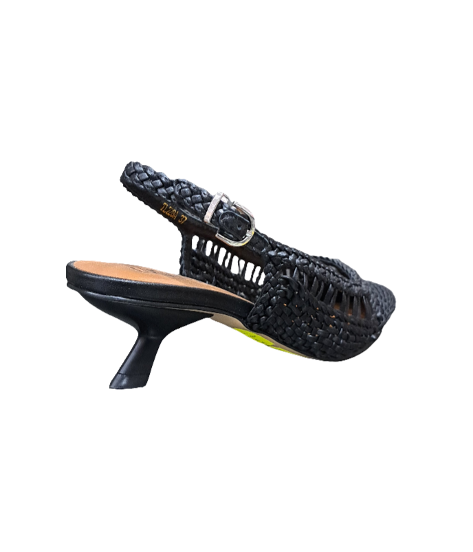 SANDALI SLINGBACK PELLE INTRECCIATA NERA