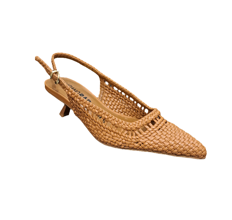 SANDALI SLINGBACK PELLE INTRECCIATA CUOIO
