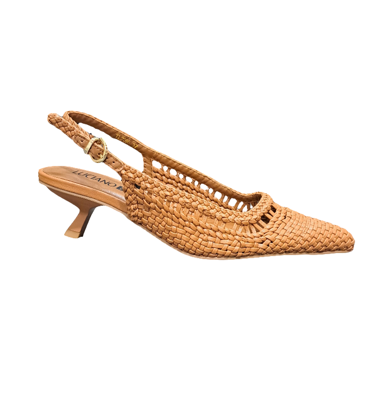 SANDALI SLINGBACK PELLE INTRECCIATA CUOIO
