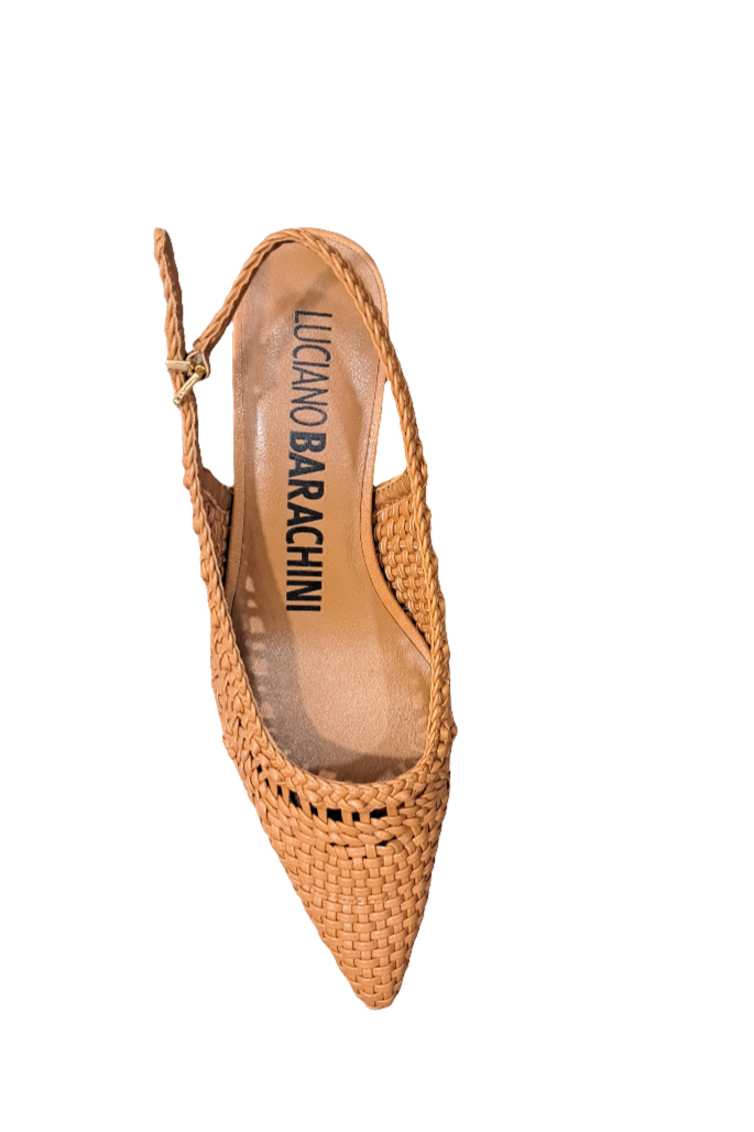 SANDALI SLINGBACK PELLE INTRECCIATA CUOIO