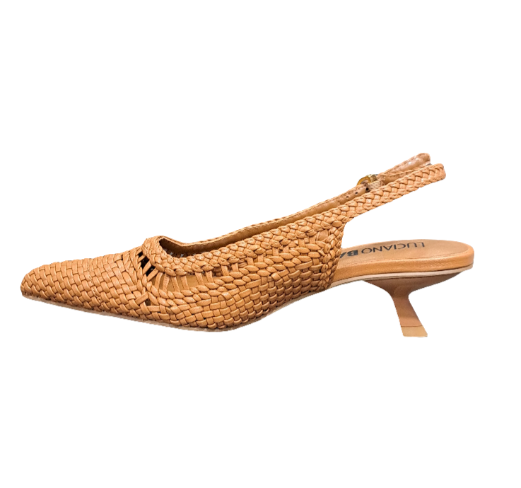 SANDALI SLINGBACK PELLE INTRECCIATA CUOIO