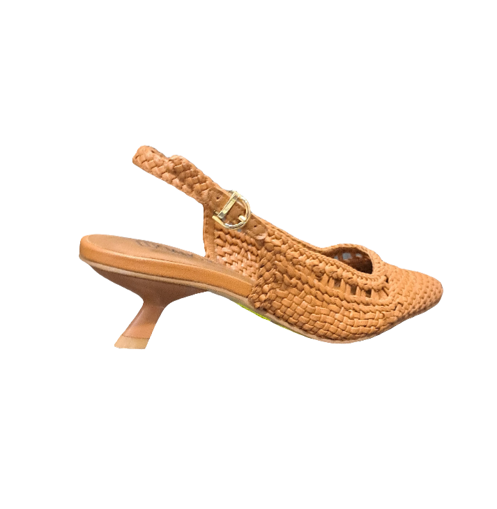 SANDALI SLINGBACK PELLE INTRECCIATA CUOIO