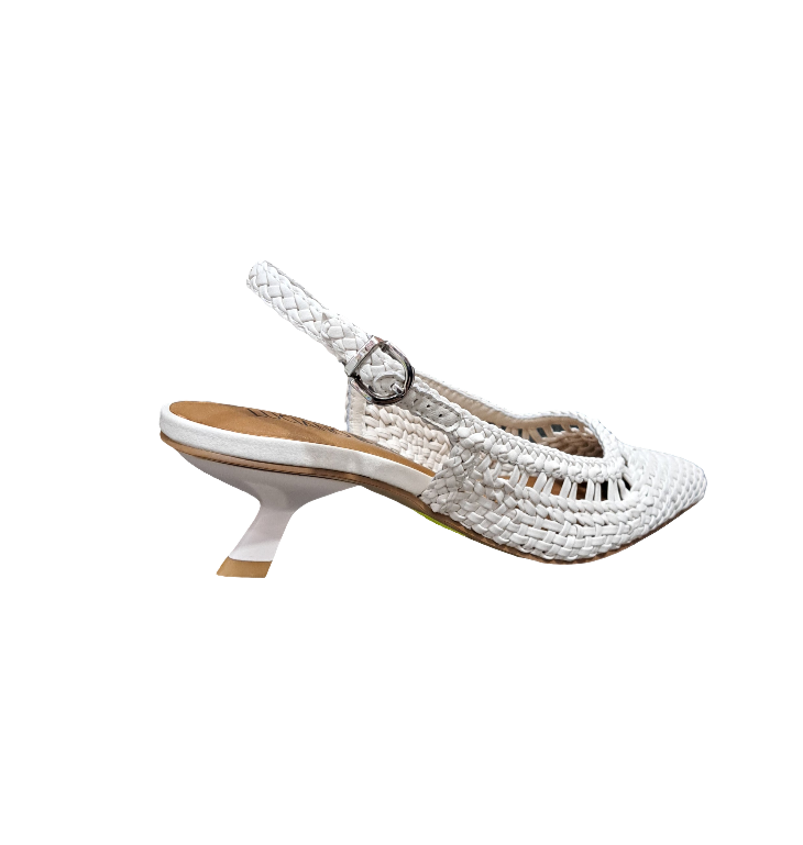 SANDALI SLINGBACK PELLE INTRECCIATA PANNA