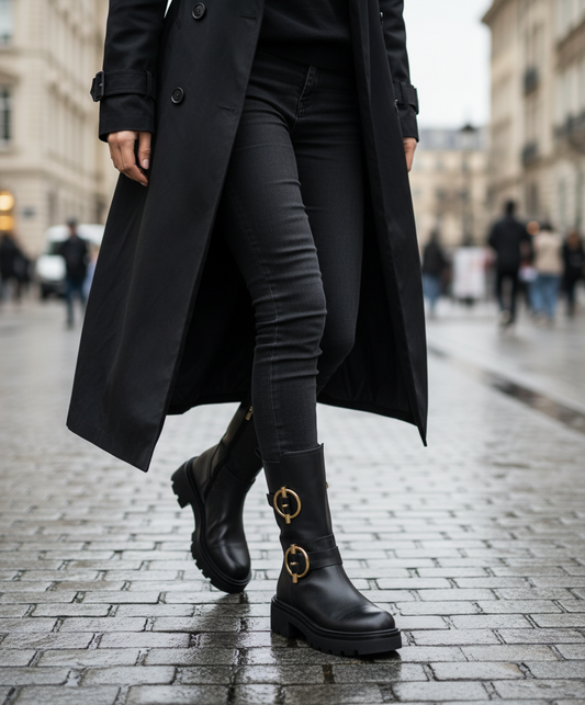 STIVALI PELLE APPLICAZIONE METALLICA ALBANO NERO