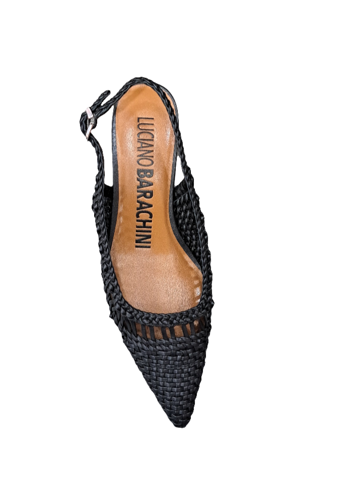 SANDALI SLINGBACK PELLE INTRECCIATA NERA