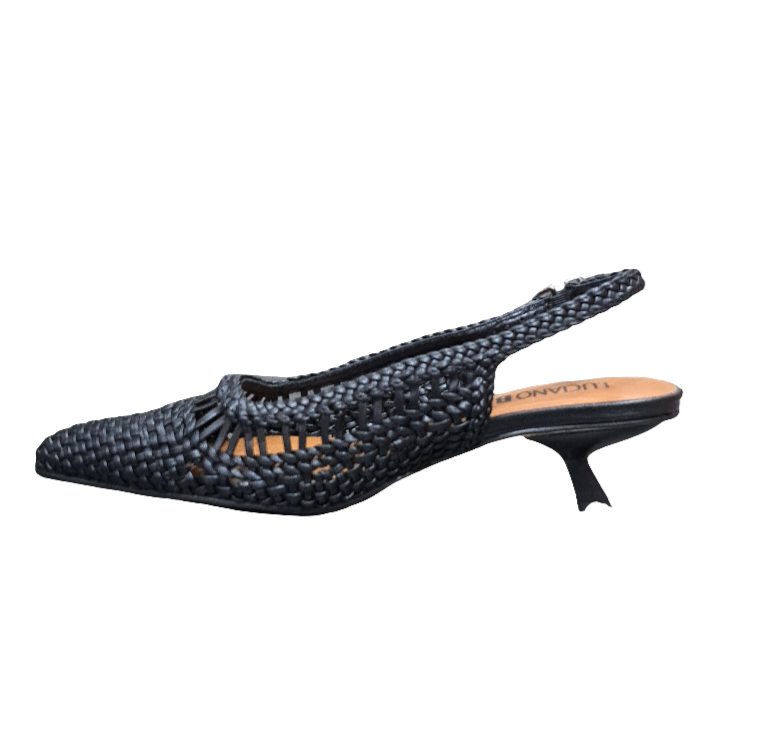 SANDALI SLINGBACK PELLE INTRECCIATA NERA