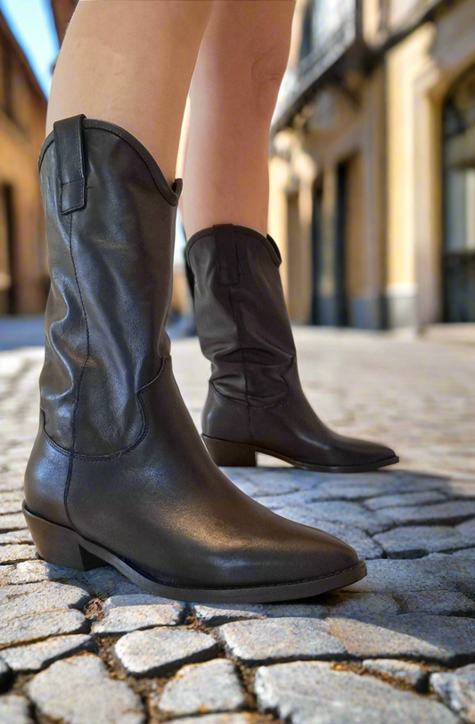 STIVALI TEXAN  PELLE MORBIDA NERA