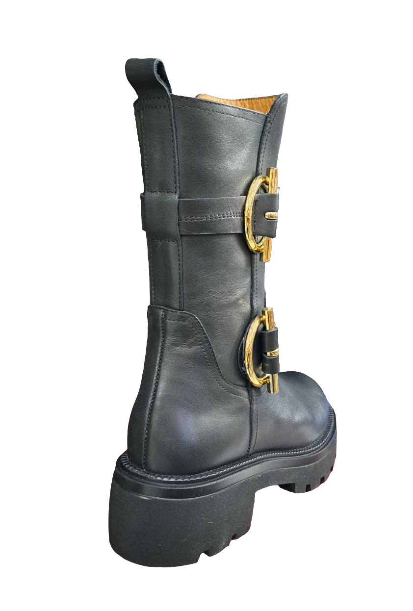 STIVALI PELLE APPLICAZIONE METALLICA ALBANO NERO