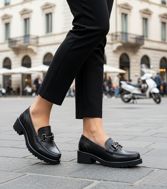 MOCASSINI IN PELLE MORBIDA NERO CON APPLICAZIONE METALLICA