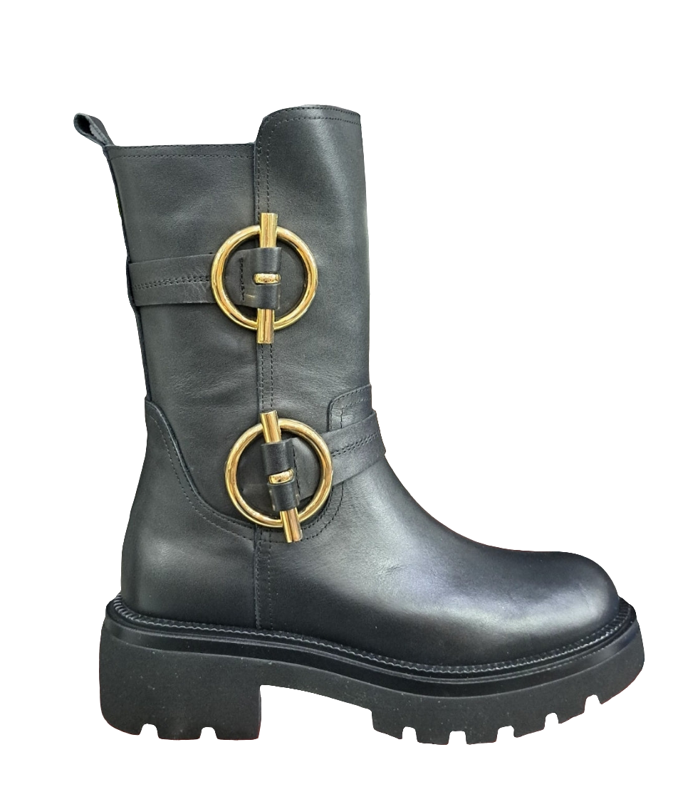 STIVALI PELLE APPLICAZIONE METALLICA ALBANO NERO