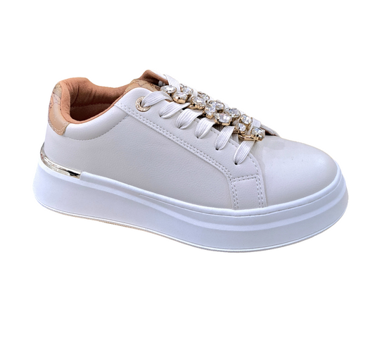 SNEAKERS STRASS DECORATIVI ALVIERO MARTINI PANNA