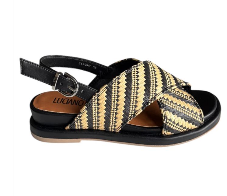 SANDALI RAFIA BICOLOR FASCE  LUCIANO BARACHINI NERO