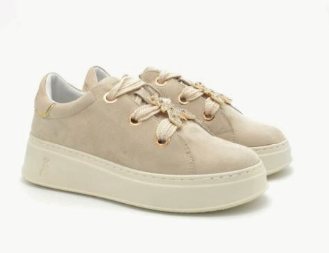 SNEAKERS SUEDE BEIGE APPLICAZIONE METALLICA