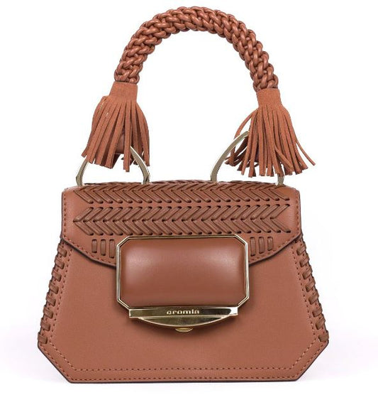 BORSE A MANO PELLE CROMIA INTRECCIO NOCCIOLA PICCOLA