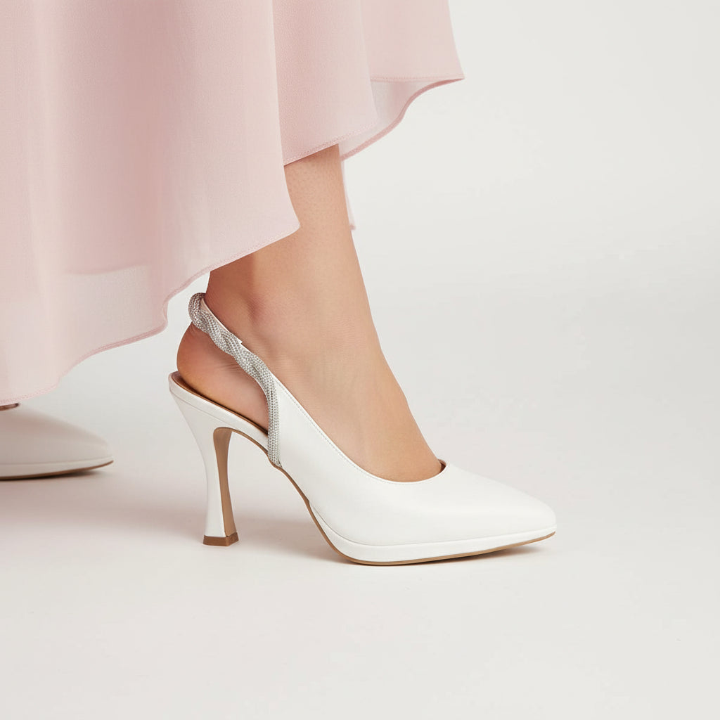 DECOLLETE' MIABELLE SLINGBACK PLATEAU STRASS BIANCO