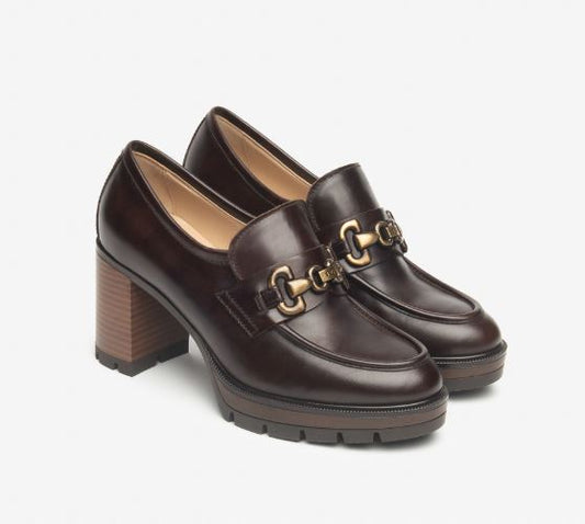 MOCASSINI PELLE NEROGIARDINI TACCO MARRONE