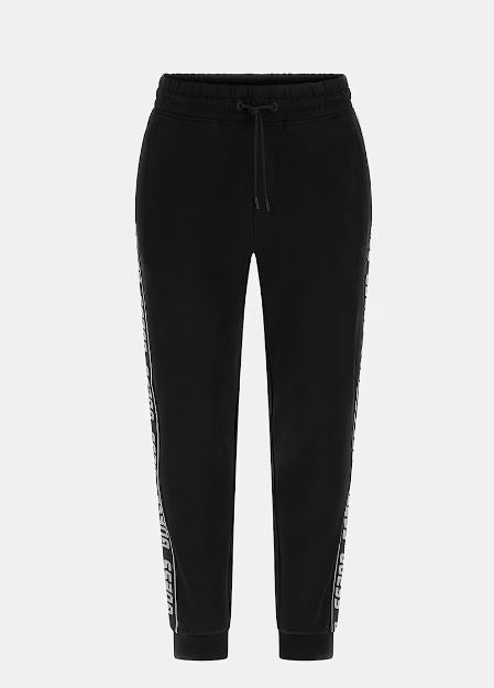 PANTALONI JOGGER GUESS BANDE LATERALI LOGO NERO