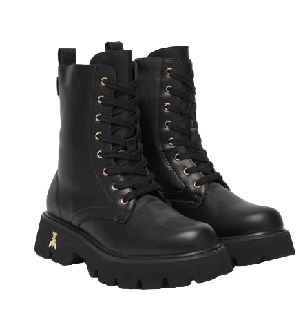 ANFIBI PELLE LOGO GOLD PATRIZIA PEPE NERO