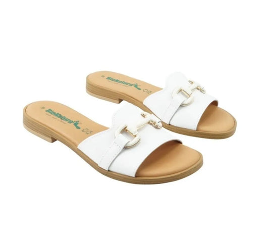 SANDALI PELLE BIONATURA CON FIBBIA DECORATIVA BIANCO