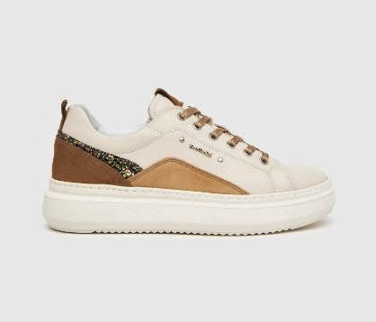 SNEAKERS PELLE LATTE E APPLICAZIONE GLITTER