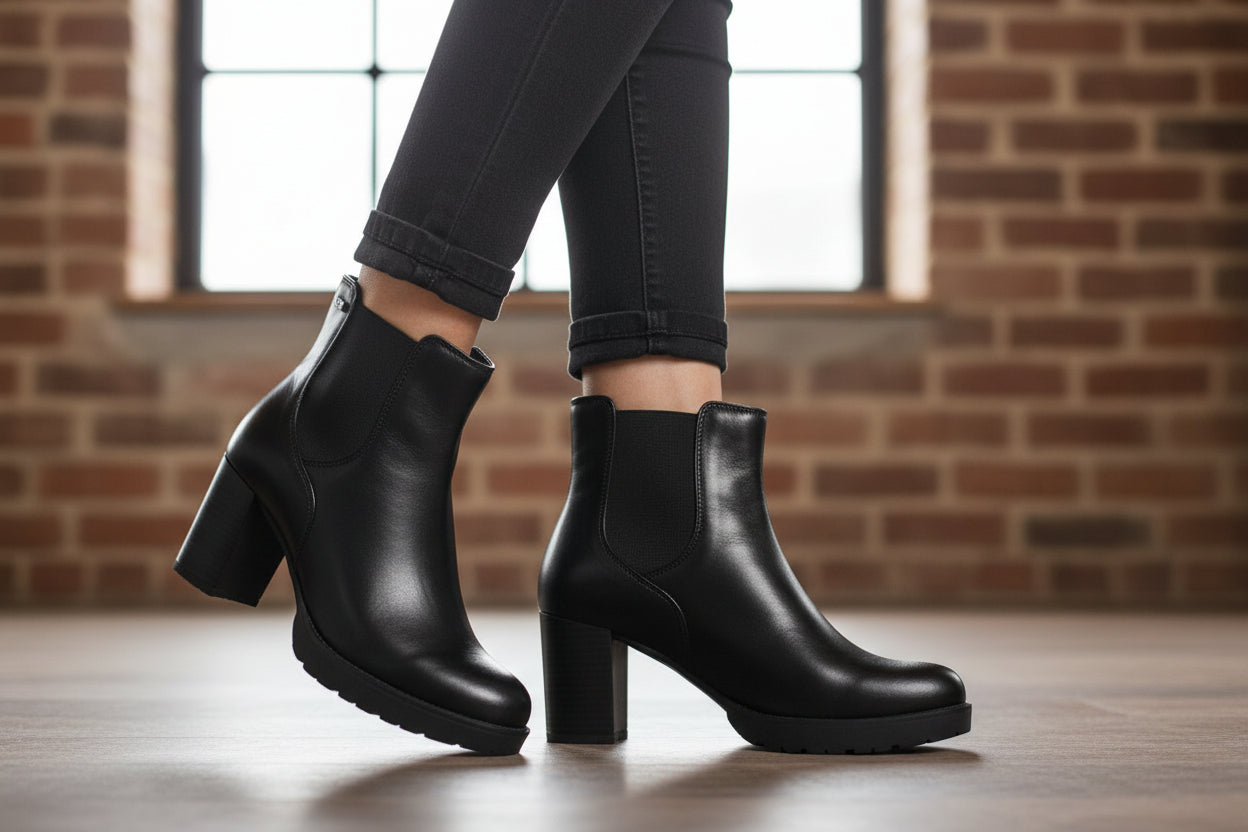 STIVALETTI IN PELLE ED ELASTICO VALLEVERDE NERO