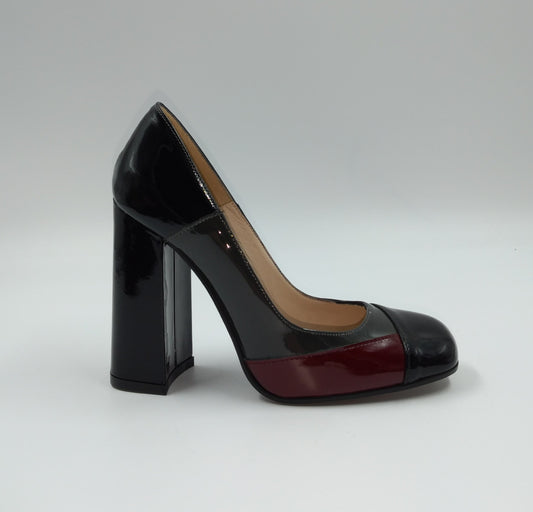 DECOLLETE PELLE VERNICE TRICOLOR STRISCIA BORDEAUX