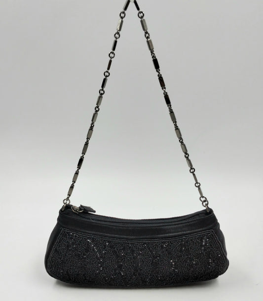 POCHETTE RASO NERO DECORAZIONE PERLINE