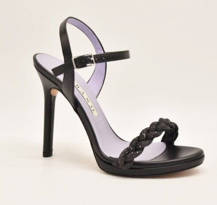 SANDALI NERI TRECCIA STRASS