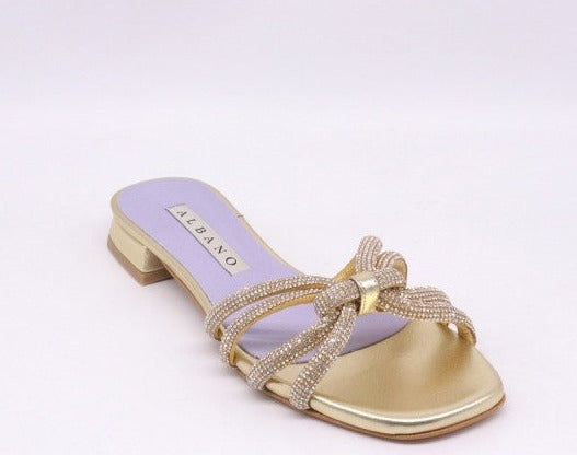 SANDALI PLATINO BASSI NODO STRASS