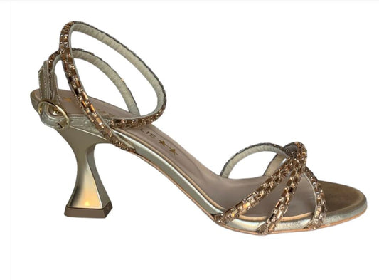 SANDALI ORO FASCE PIETRE E STRASS